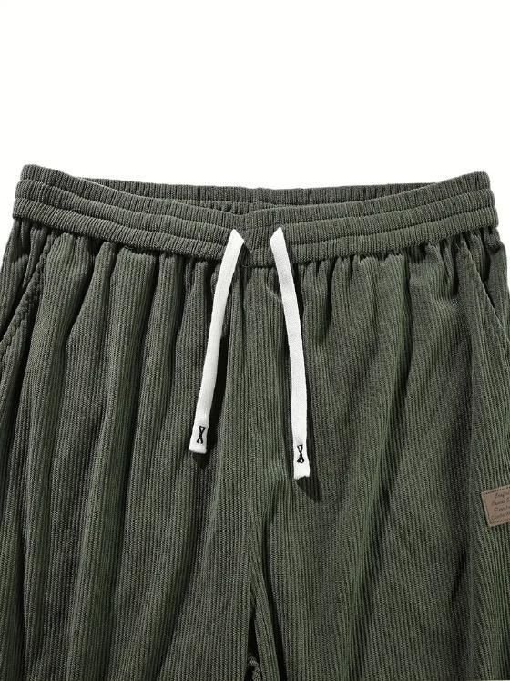 Men's Dark Green Loose Fit Corduroy Cargo Style Trouser